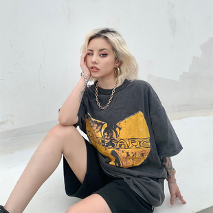 Vintage水洗做旧高街休闲宽松圆领T恤 clan武当派复古短袖 Tang