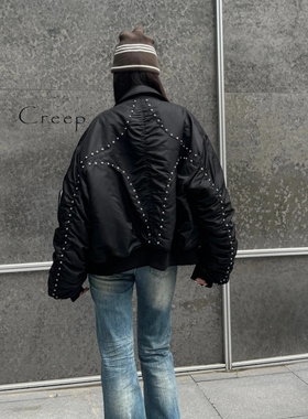 Thug Club潮牌星月铆钉Bomber飞行夹克棉服美式秋冬重磅休闲外套