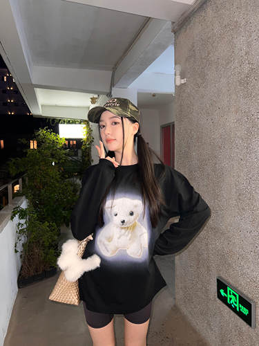 WE11DONE美式休闲泰迪熊长袖T恤