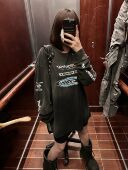 高街vibe风长袖 Far archive小众潮牌水洗漂白做旧弹幕印花美式 T恤