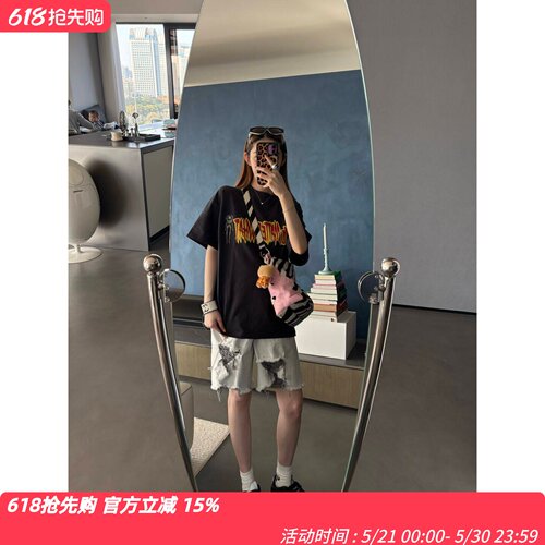 PUREY字母卡通动漫美式休闲短袖