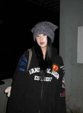 Protocol Index联名刺绣徽章战马水洗做旧拉链外套美式连帽卫衣