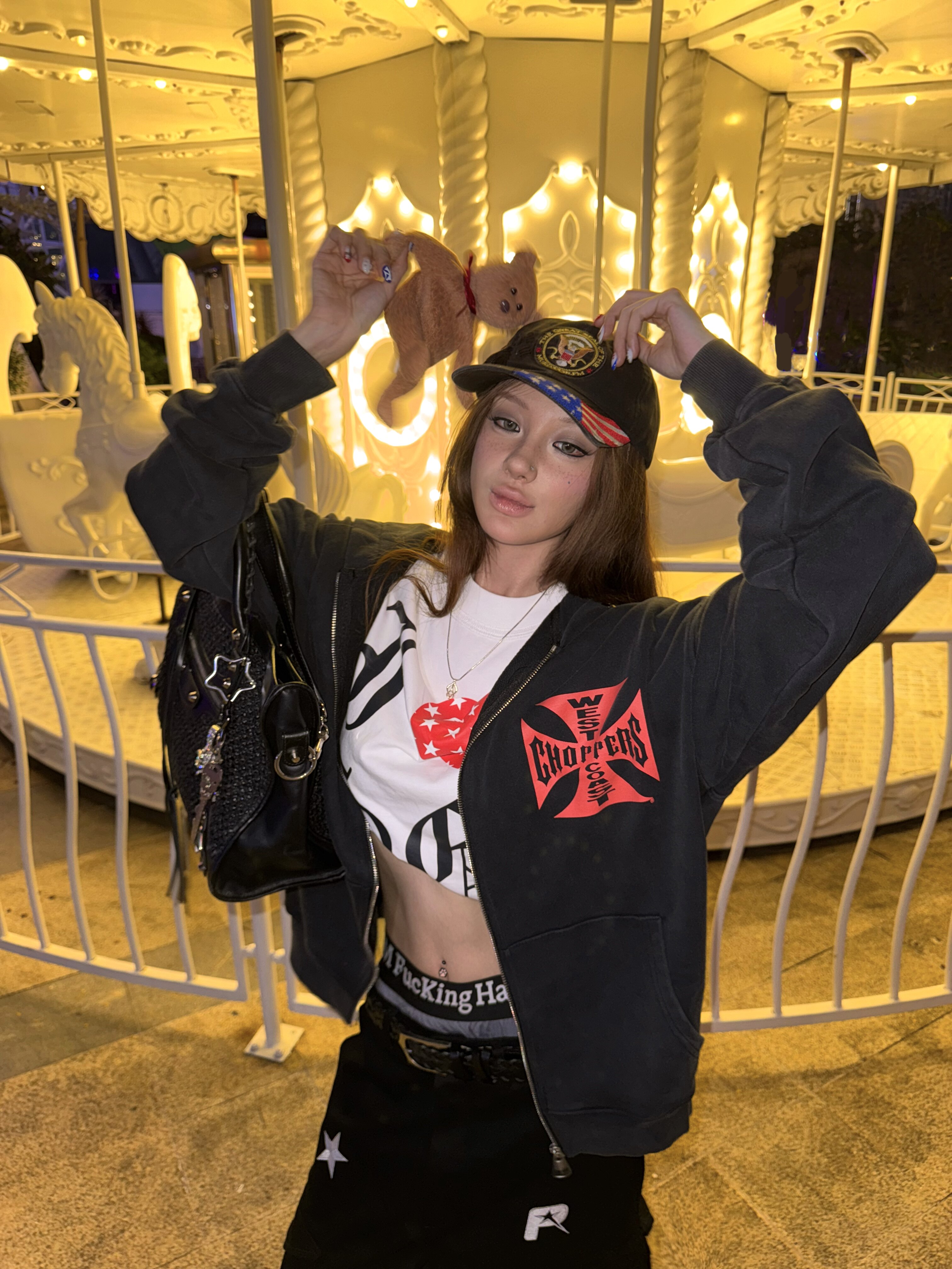 west coast choppers铁十字ERD水洗做旧拉链连帽衫美式休闲外套