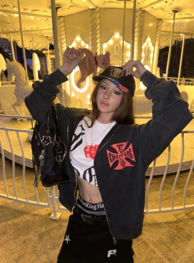 west coast choppers铁十字ERD水洗做旧拉链连帽衫美式休闲外套