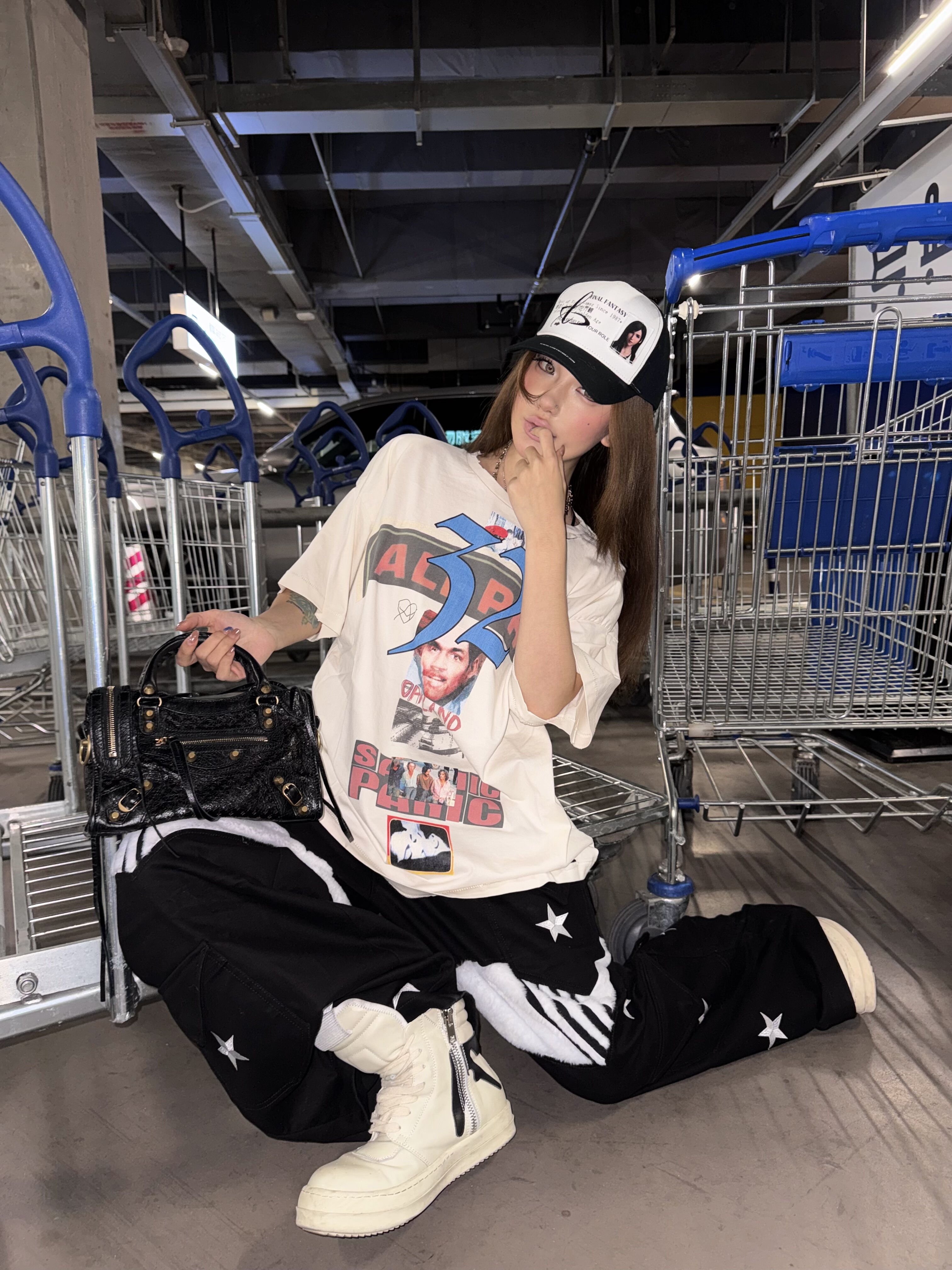 Play Hollywood小众设计破坏做旧海报印花短袖美式休闲宽松T恤Tee