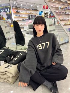 复线1977字母印花卷边针织衫 FOG God第八季 宽松休闲毛衣 Fear