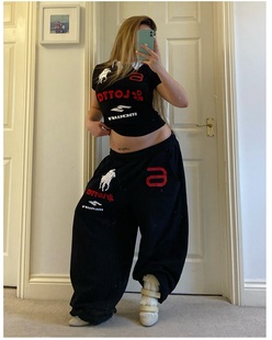 休闲运动卫裤 Mowalola魔娃洛拉重磅天使战马刺绣束脚裤 Baggy美式