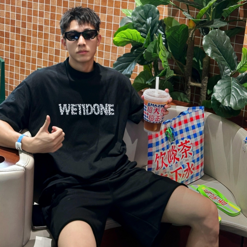 WE11DONE珍珠烫钻韩版休闲短袖