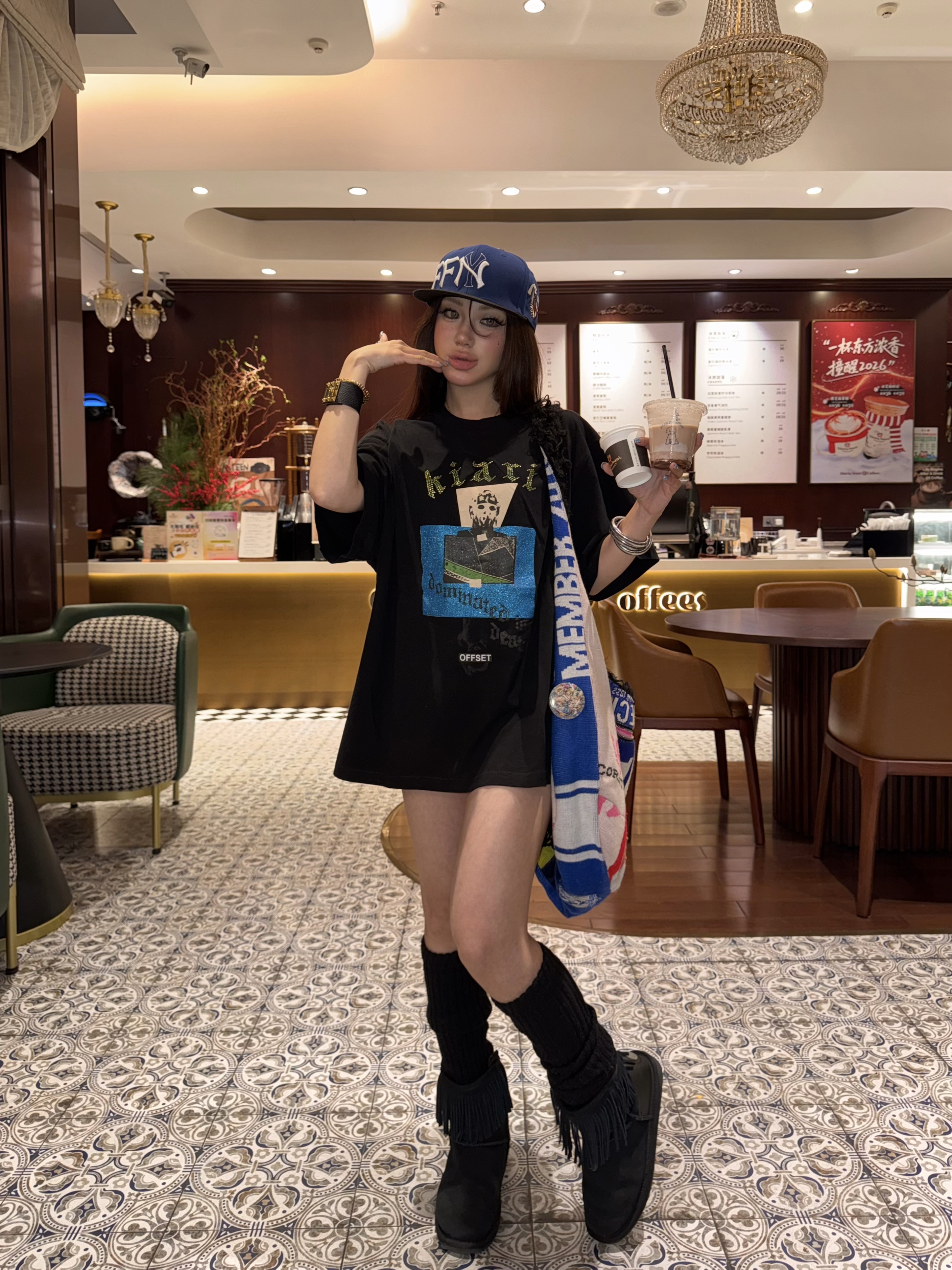 Paly Hollywood水钻面具人像水洗做旧短袖美式休闲宽松纯棉T恤Tee