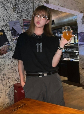 WE11DONE WHITE美式夏季烫钻数字11印花短袖宽松休闲情侣潮牌T恤