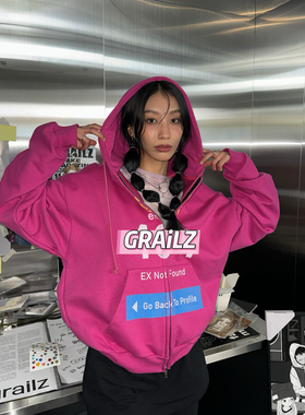 Grailz Project GR美式做旧字母印花拉链连帽衫宽松休闲流行外套