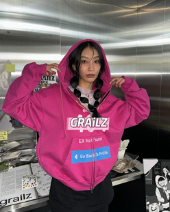 Grailz Project GR美式做旧字母印花拉链连帽衫宽松休闲流行外套