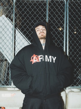 Grailz Project gr迷彩双面穿廓形连帽加厚保暖外套Bomber棉服