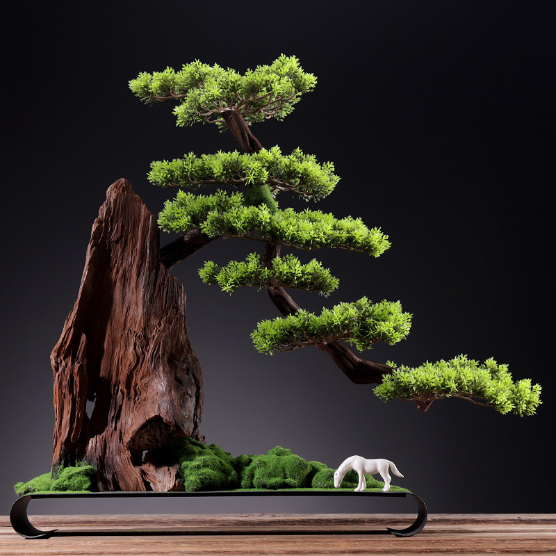 室内仿真迎客松盆景枯木人造大型绿植盆栽假树植物电视柜装饰摆设