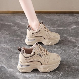 高跟皮面旅游百搭爆款 女鞋 显脚小内增高休闲运动鞋 厚底老爹鞋 秋季