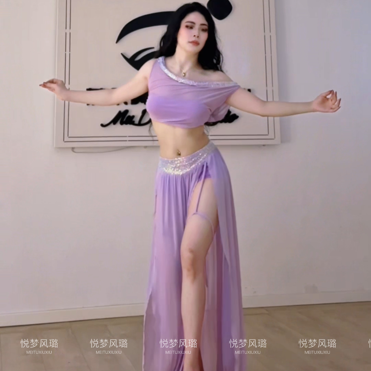悦梦风璐肚皮舞新款套装演出服班服大摆裙气质练功服紫色显瘦初学