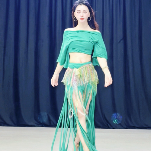 悦梦风璐肚皮舞新款套装演出服班服气质练功服显瘦初学鼓舞流苏