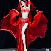 悦梦风璐肚皮舞新款 演出服班服性感气质练功服红色袍子初学者 套装