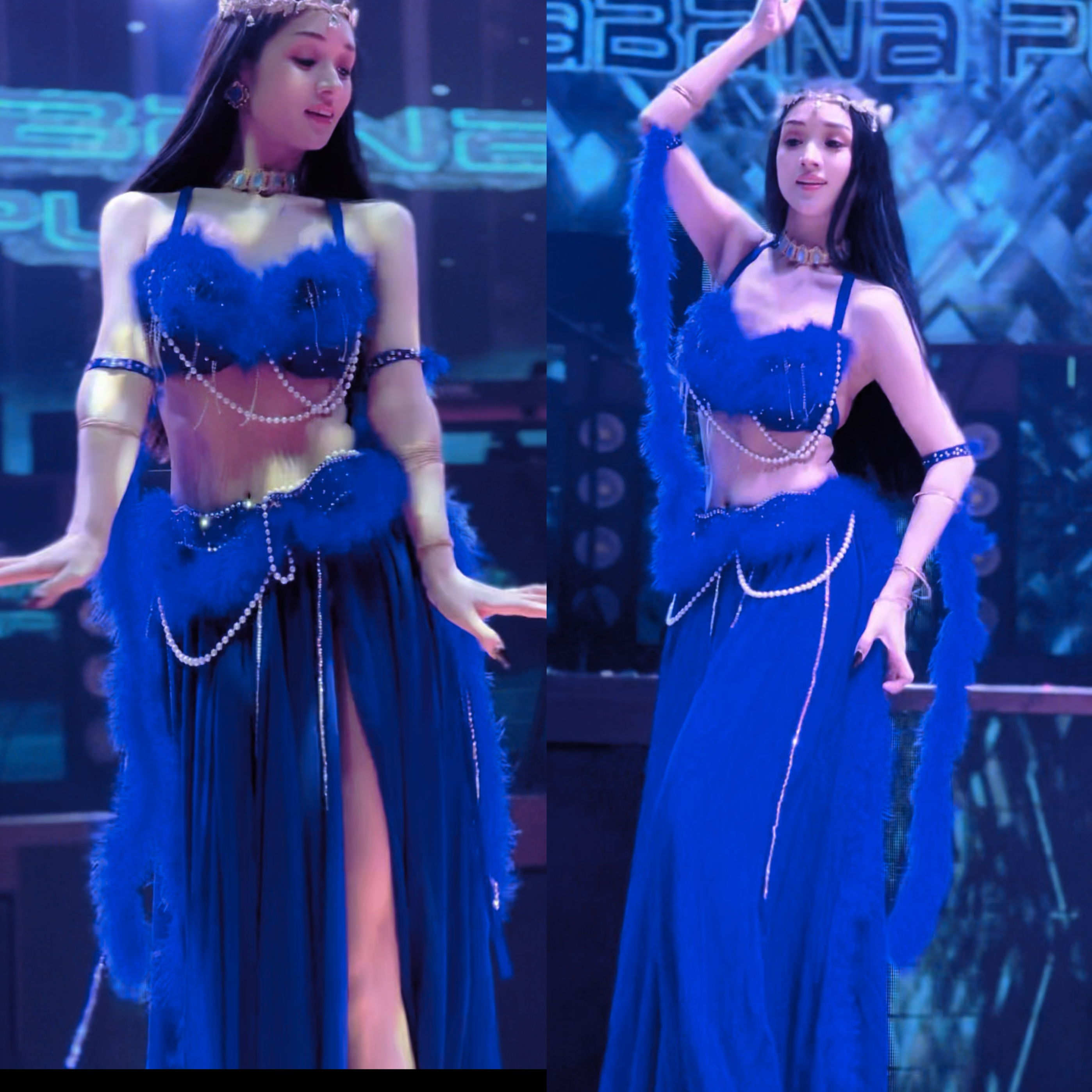 悦梦风璐肚皮舞新款性感蓝狐狸服套装舞台装女演出服定制表演服