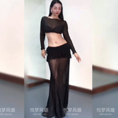 悦梦风璐肚皮舞新款 演出服班服性感气质练功服黑色网纱裙初学 套装