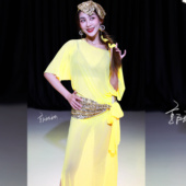 悦梦风璐肚皮舞黄色袍子民俗蝴蝶结肚皮舞东方舞演出服表演服团服