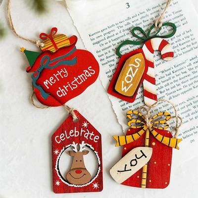 Christmas Wooden Pendants Cute Xmas Tree Hanging Ornaments D