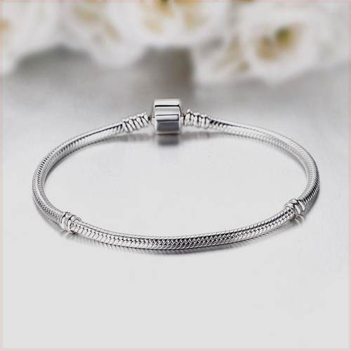 925 Sterling Silver Charm Bead Bracelet For Women Original R