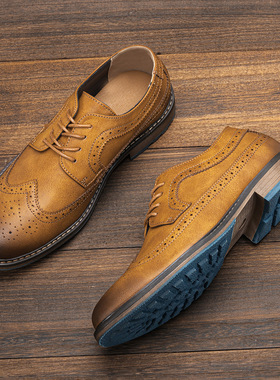 Big size leisure Men Leather shoes 布洛克复古PU大码休闲皮鞋