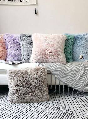 European solid color plush pillowcase sofa cushion cover抱枕
