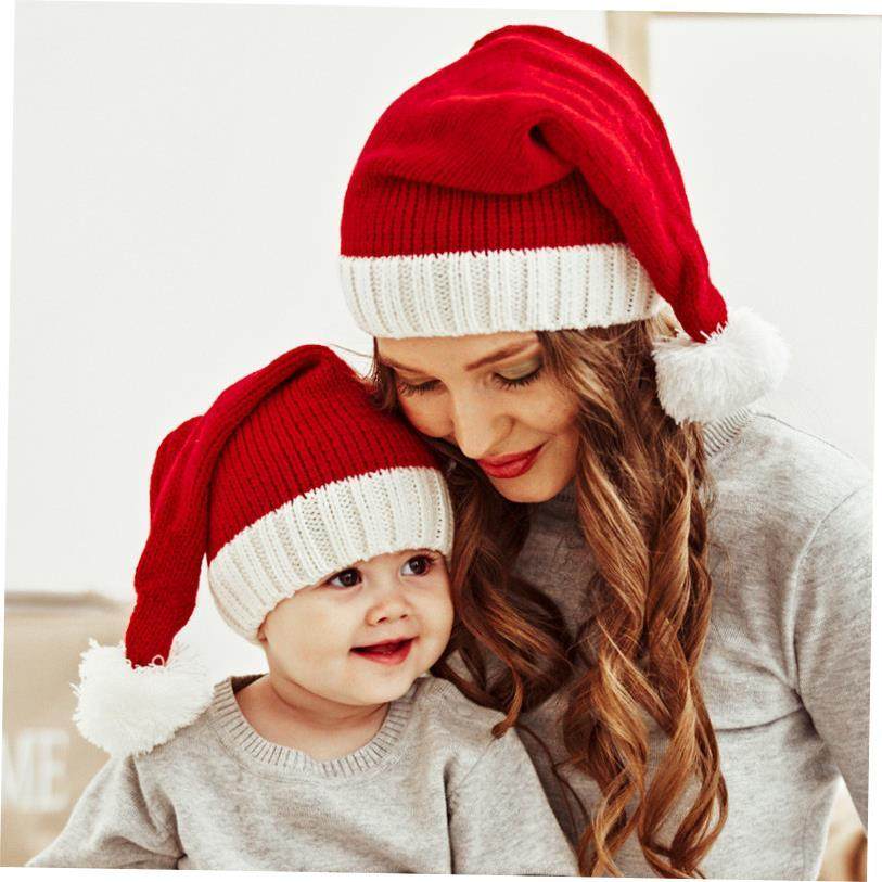 2022 Knitted Christmas Hat Cute Pompom Adult Child Soft
