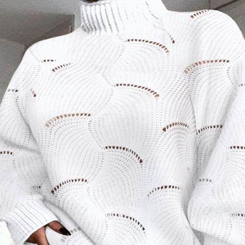 High Neck Hollow-out Casual Sweater Dress高领镂空纹理连衣裙