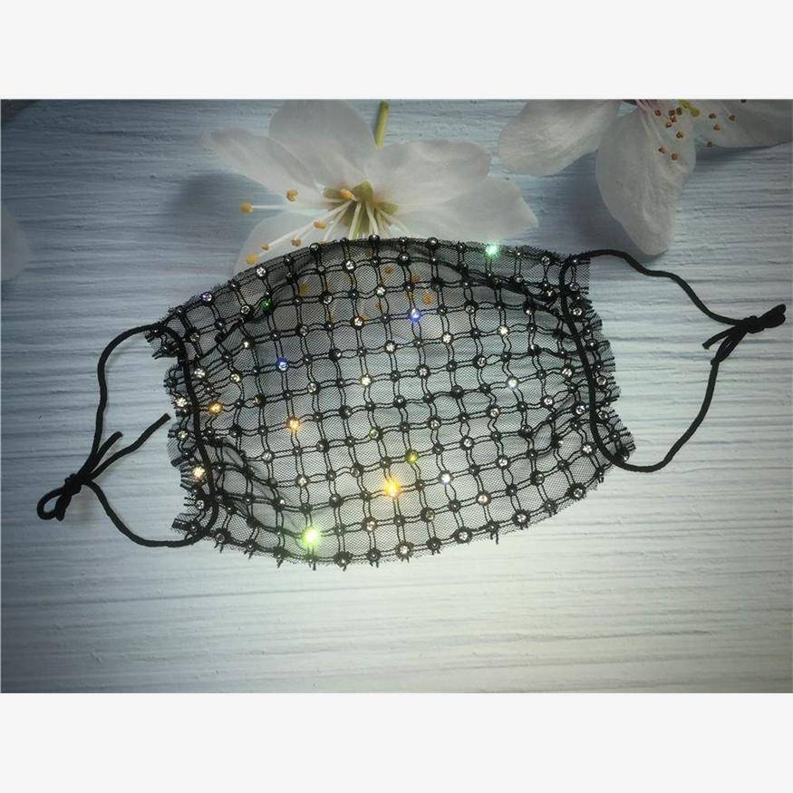 Rhinestone mesh red Tiktok mask Flashing diamond mesh decora