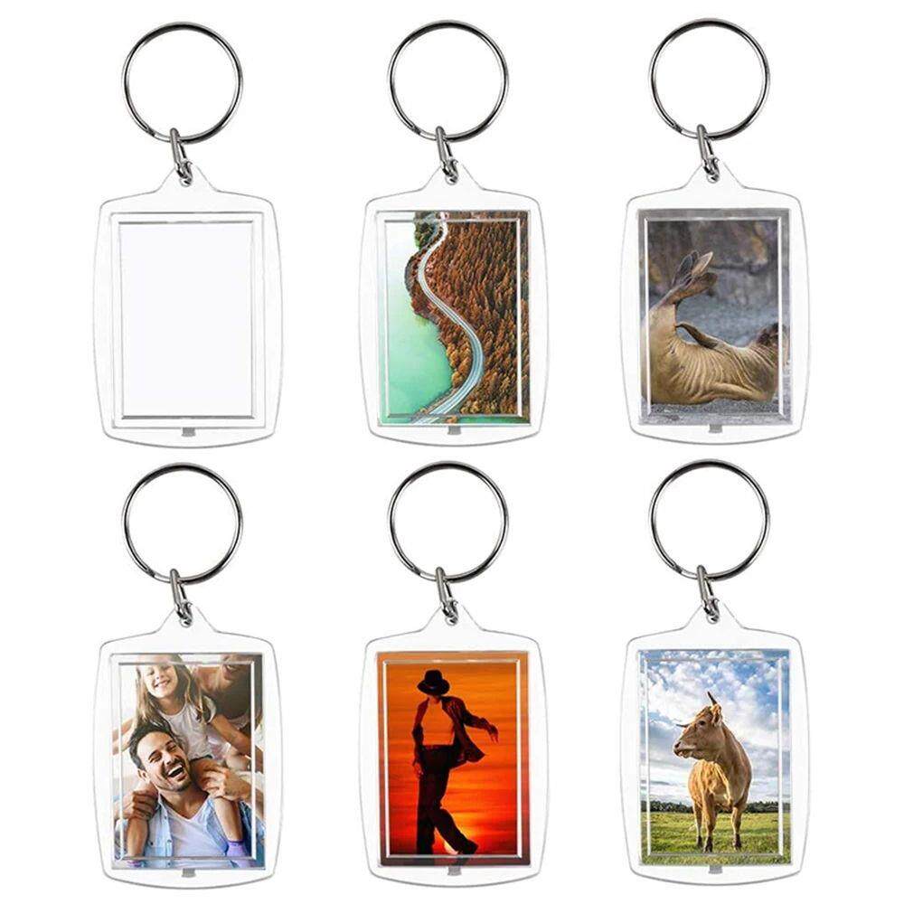 30PCS Clear Acrylic Photo Frame Keychain Photo Insert Keyrin