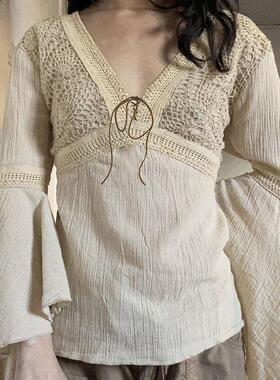 Vintage y2k Hollow Out Bandage Loose Women T-shirt百搭针织衫