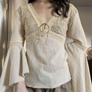 Vintage y2k Hollow Out Bandage Loose Women T-shirt百搭针织衫