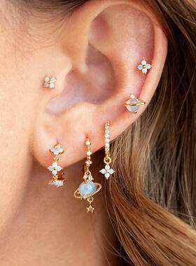 Fashion Crystal Zirconia Blue Flower Small Hoop Earrings For