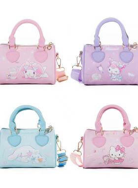 pu kuromi shoulder bag单肩圆筒包皮革拉链多功能斜挎手提小包包