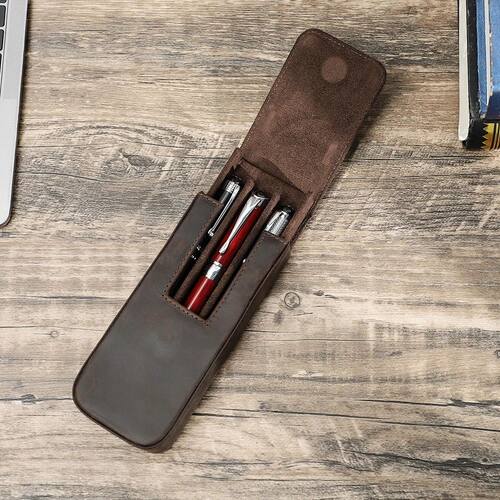 Luxury Genuine Leather 3 Slots Pen Case With Removable Pen T