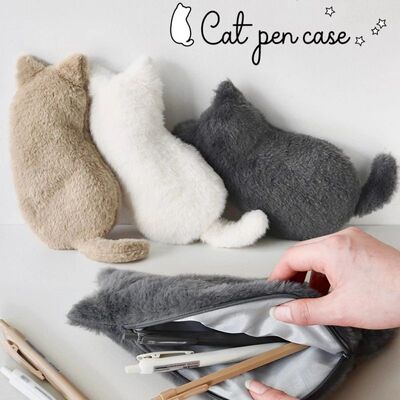 Kawaii Plush cat shaped pen bag with soft touch cute lightwe