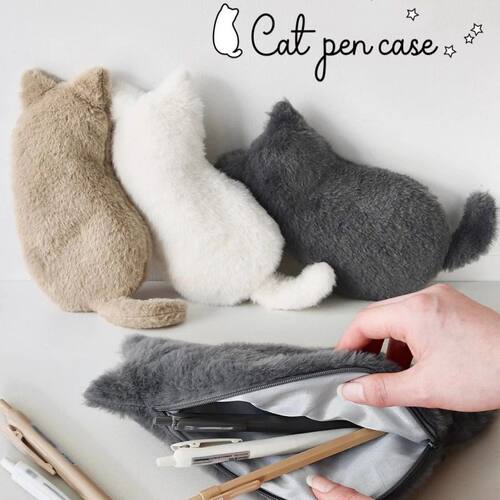 Kawaii Plush cat shaped pen bag with soft touch cute lightwe