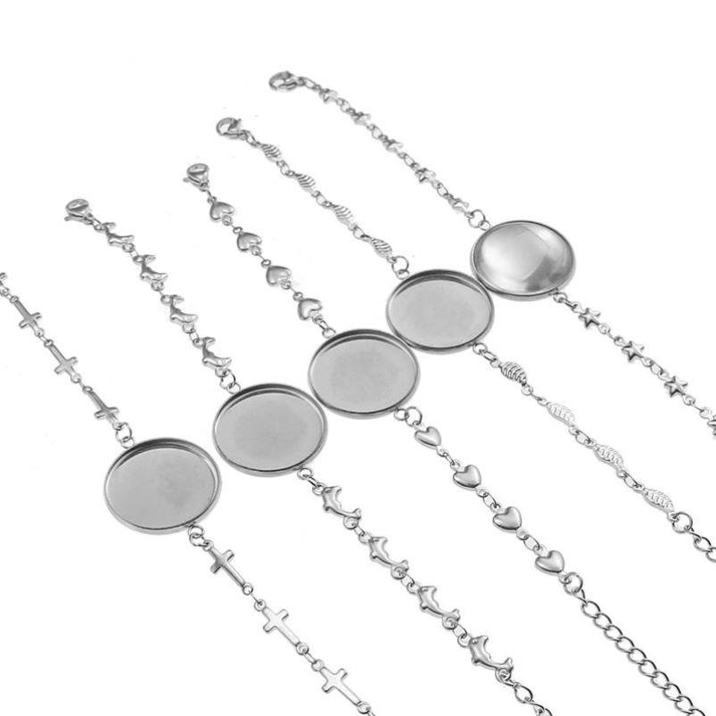 5pcs Stainless Steel Bracelet Bangles Base Round Cabochon 20