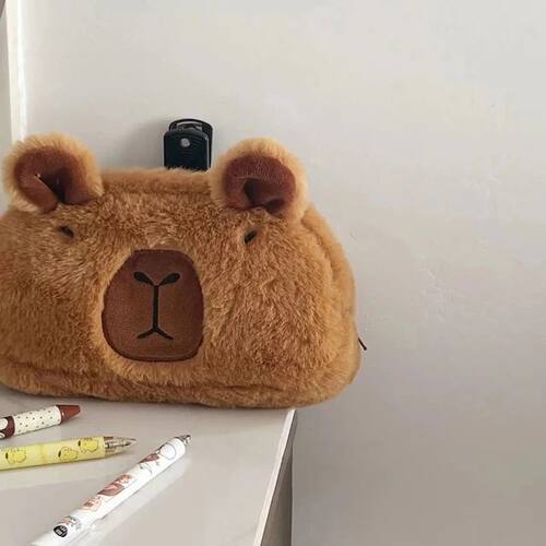 Cute Plush Capybara Pencil Storage Bag Cartoon Animal Pen Ca