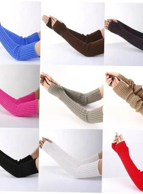Women Knitted Arm Warmers Long Fingerless Gloves Winter Goth