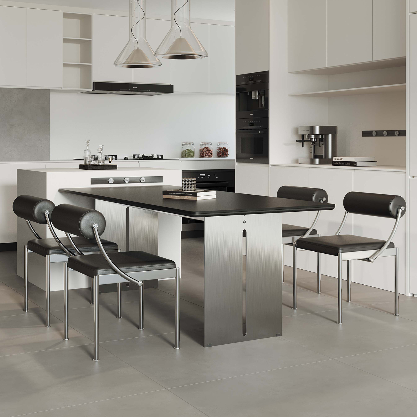 一眼中意不锈钢岩板餐桌椅组合