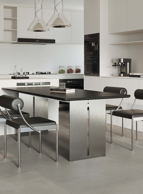 依诺岩板餐桌不锈钢包豪斯家用餐厅饭桌现代极简岩板餐桌椅银武士