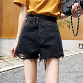 高腰牛仔短裤 潮 不规则宽松显瘦百搭毛边黑色热裤 女夏2025新款 韩版