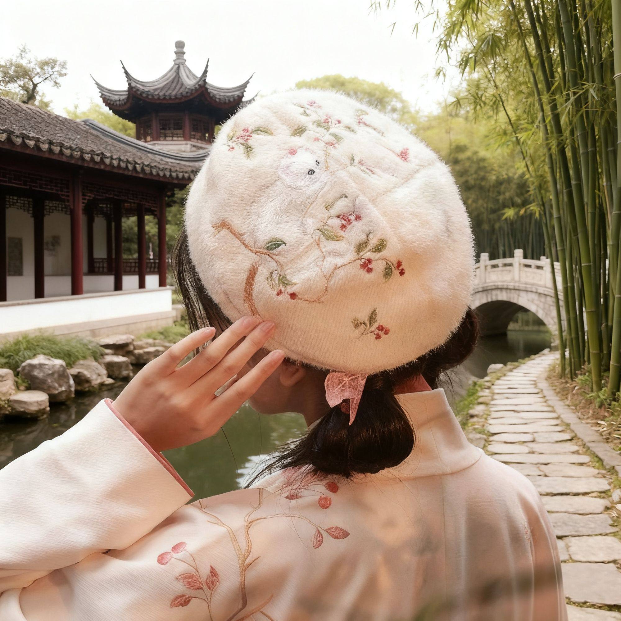 新款国风贝雷帽日常刺锈女生帽古风甜美帽春季衣服帽百搭保暖帽子