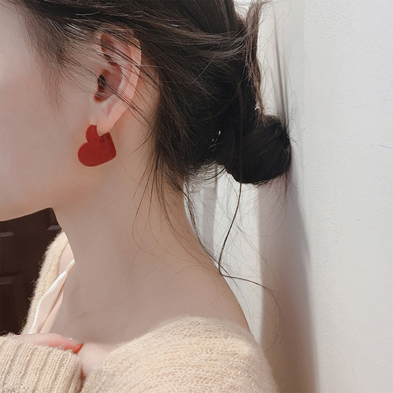 少女心纯银红色缺角个性潮饰耳钉