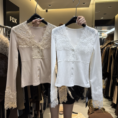 韩版时尚气质蕾丝拼接打底衫女