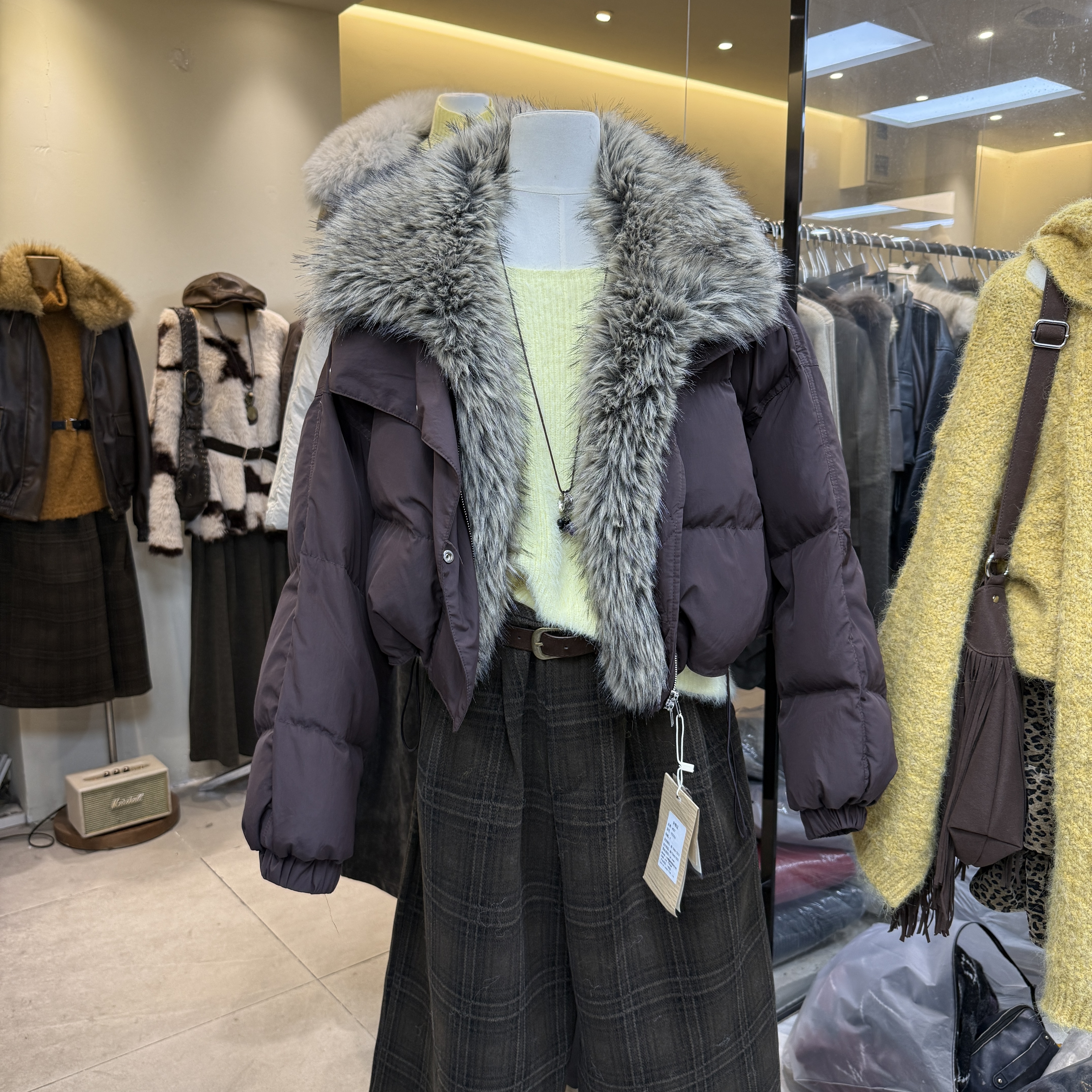 韩版时尚大毛领短款派克羽绒服